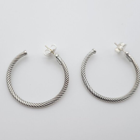 DAVID YURMAN Sterling Silver Classic Cable Hoop Earrings 1.5 inch with Pouch - Picture 2 of 9